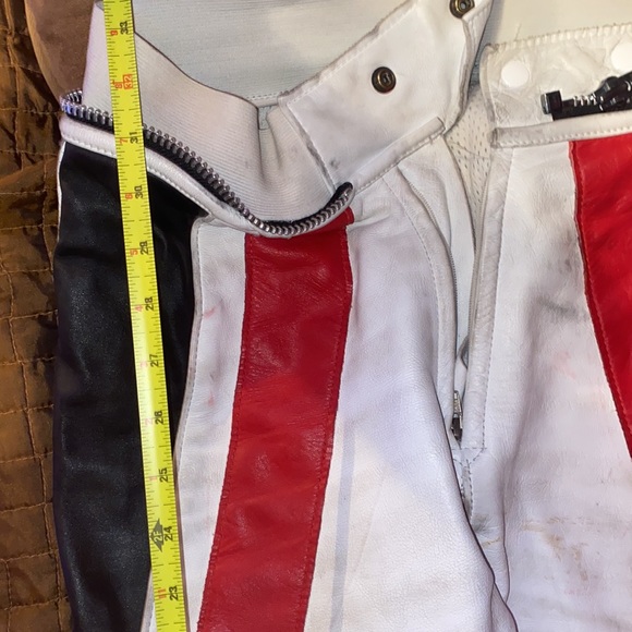 Women’s White red protective gear Akoury leather biker suit with protection 2 pc - Picture 13 of 17